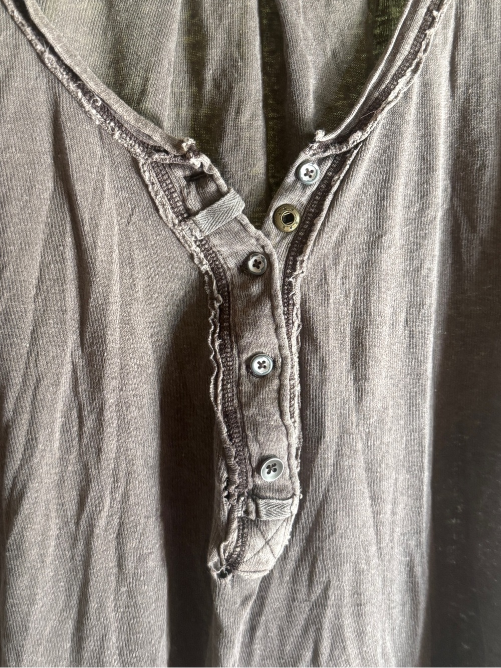 Free People Washed Brown Short-Sleeve Henley Tee - Picture 6 of 6
